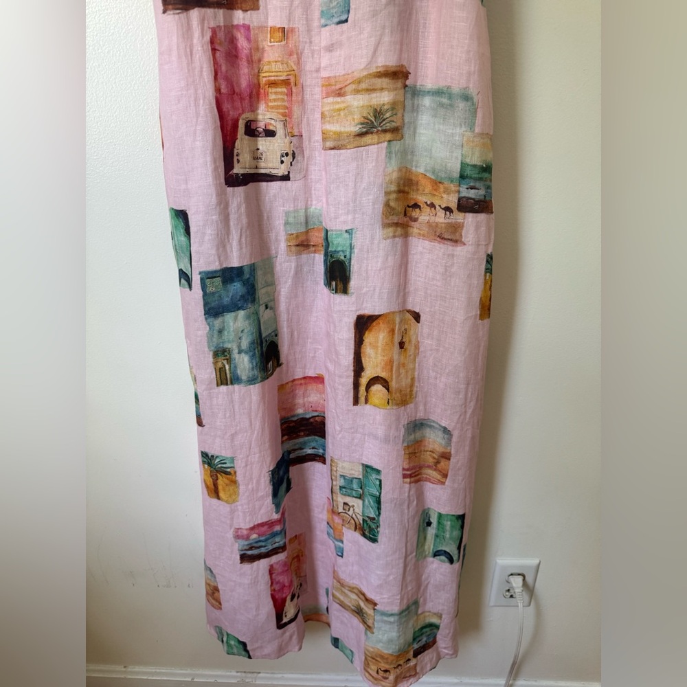 Pink Printed Maxi Dress with Spaghetti Straps - Picture 4 of 7
